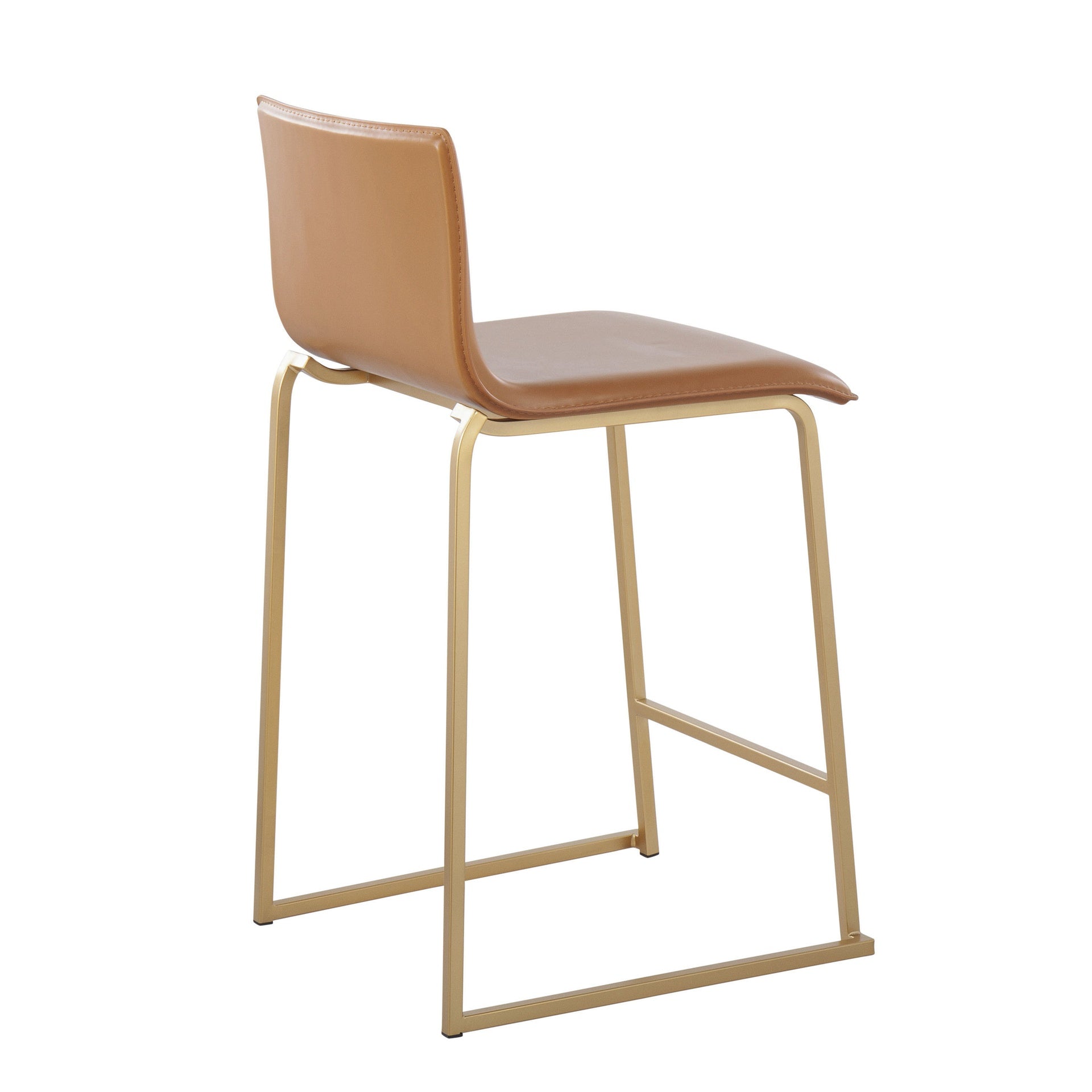 Mara 26" Contemporary Counter Stool in Gold Metal and Camel Faux Leather by LumiSource - Set of 2
