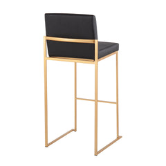 Fuji 30" Contemporary High Back Barstool in Gold Steel and Black Faux Leather by LumiSource - Set of 3