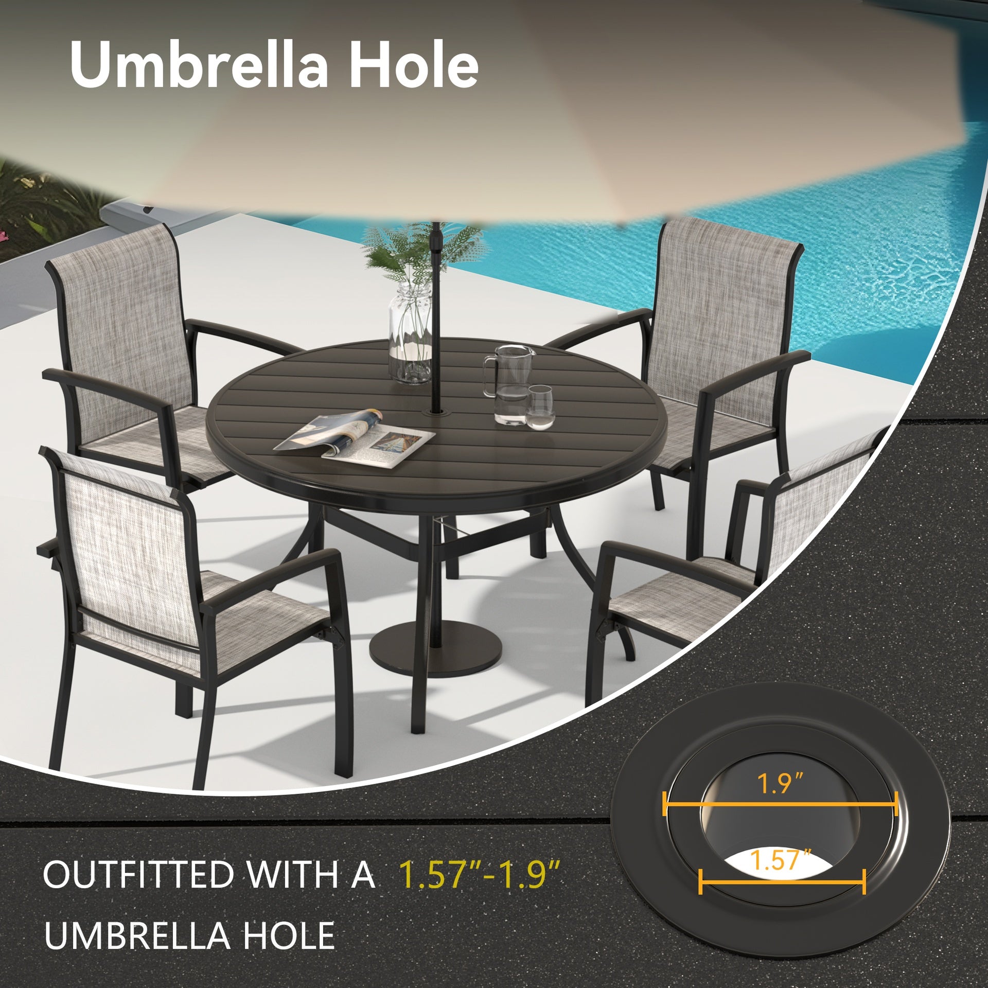 7 Pieces Patio Dining Set, Patio Furniture Set of 6 Patio Stackable Dining Chairs and 52.95" Outdoor Metal Round Table
