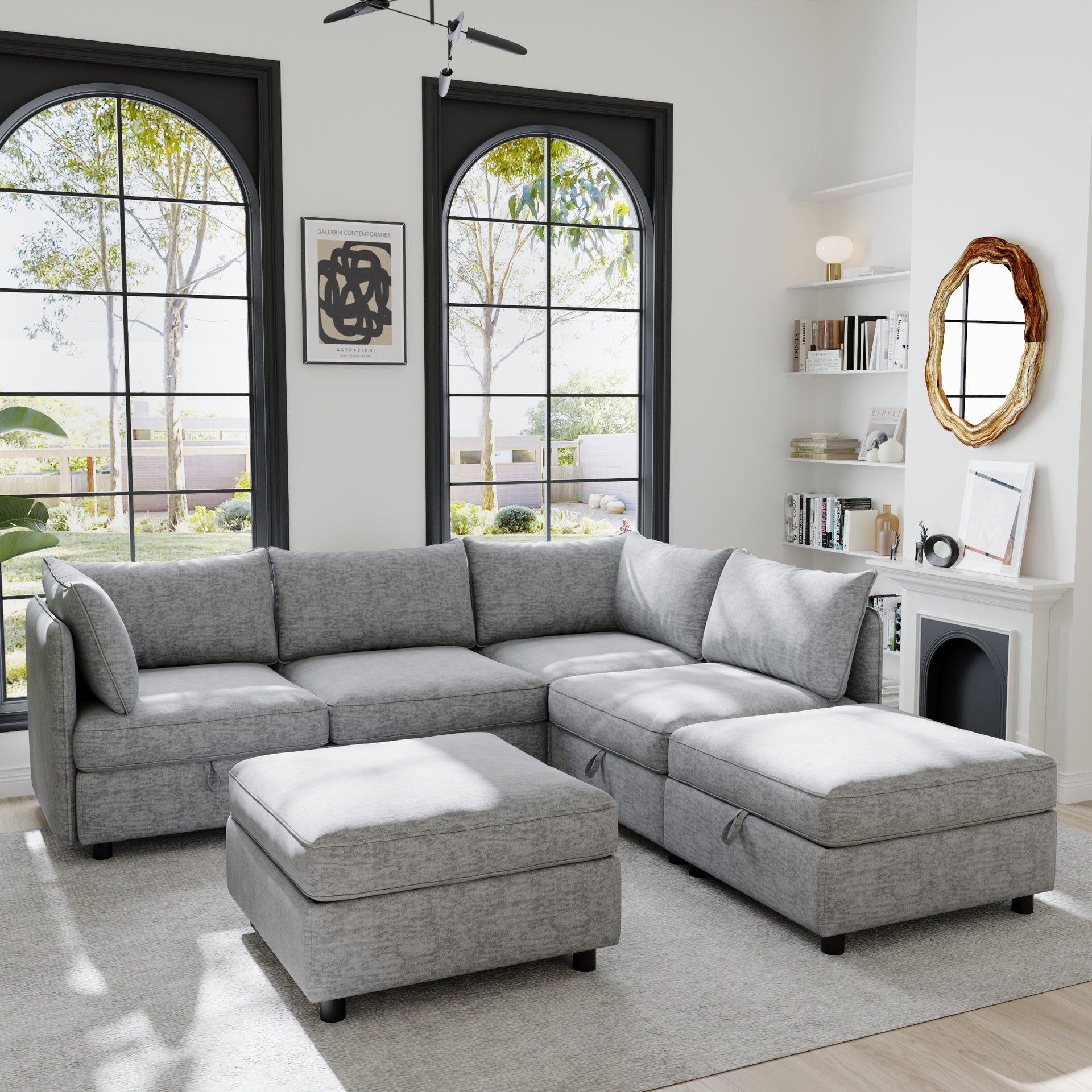 Modular Sectional Sofa, Convertible Sofa Seat With Storage, Sleeper Sectional Sofa Set, Fabric Flexible Modular Combinations for Living Room