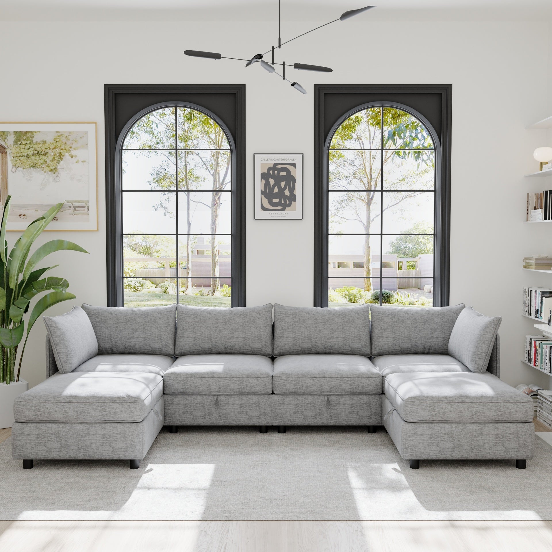 Modular Sectional Sofa, Convertible Sofa Seat With Storage, Sleeper Sectional Sofa Set, Fabric Flexible Modular Combinations for Living Room