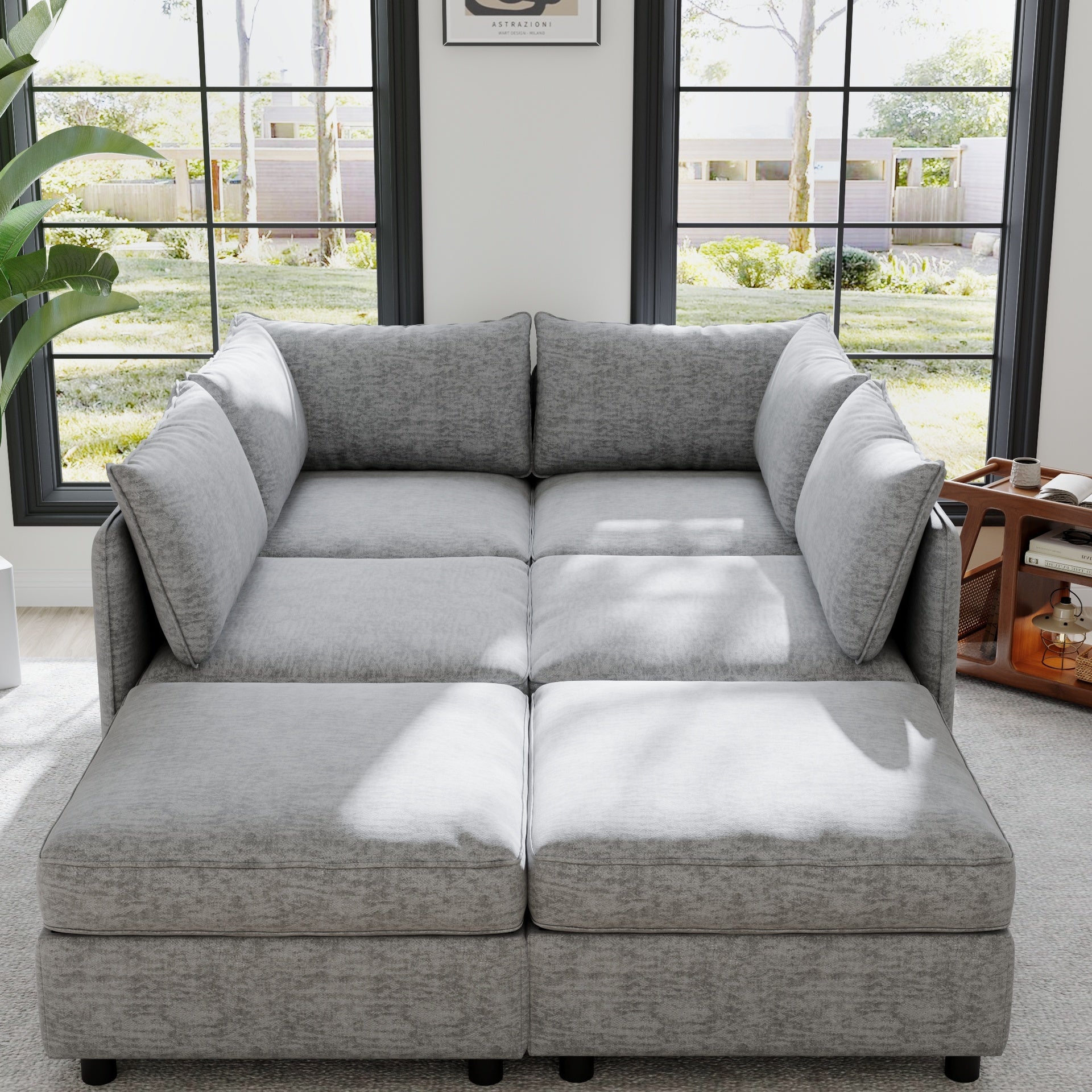 Modular Sectional Sofa, Convertible Sofa Seat With Storage, Sleeper Sectional Sofa Set, Fabric Flexible Modular Combinations for Living Room