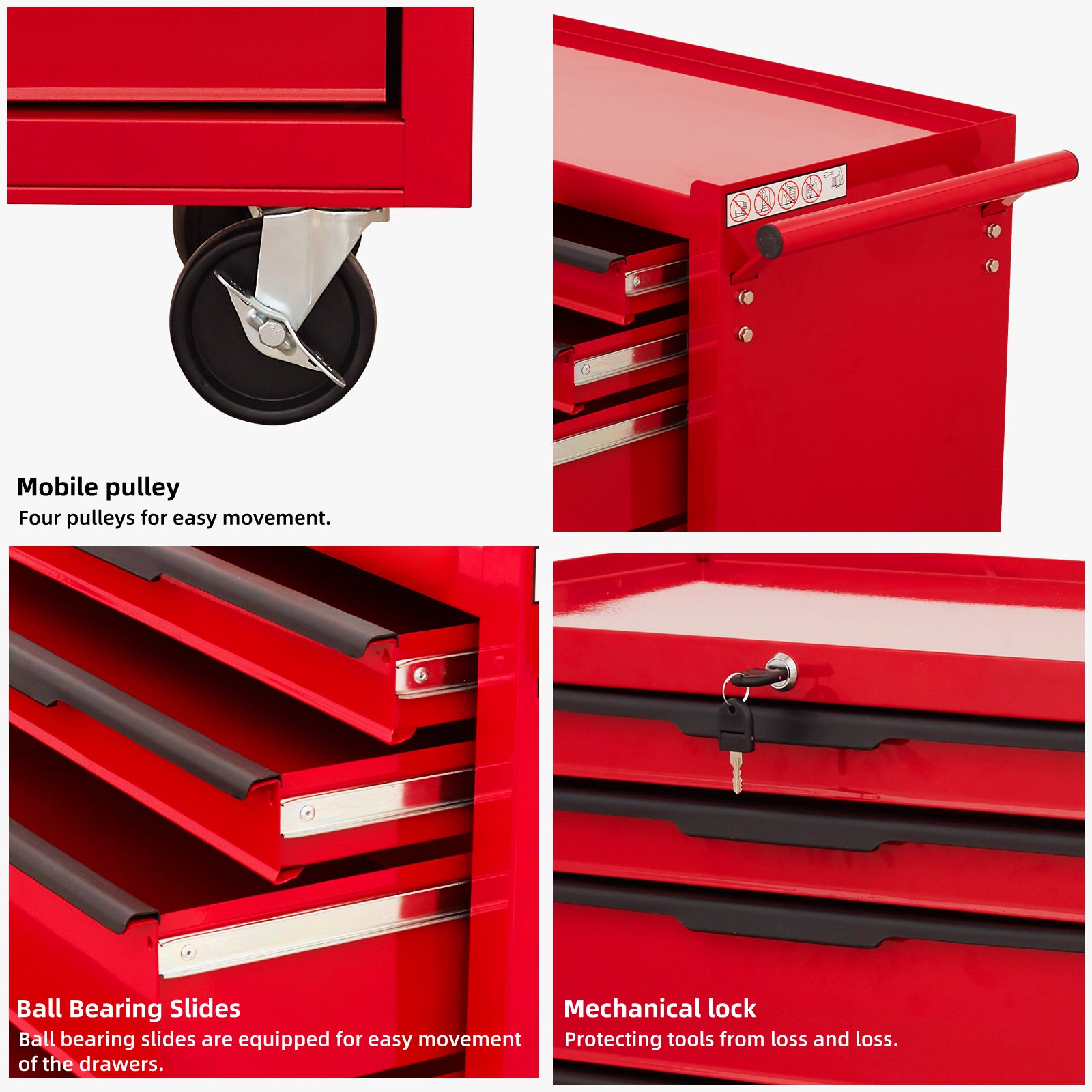 7-Drawer Rolling Tool Chest Cabinet, Large Capacity Metal  Tool Box with Wheels and Cylinder Locking, Roll Around Storage Organizer Tool Cart for Garage, Warehouse, Work Shop - Red