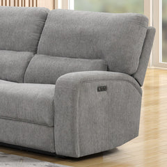 Anthony 114" Wide Light Gray Chenille Fabric Power Reclining Sectional with Power Headrest, Charging Ports, Storage, and Cupholders