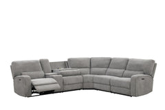 Anthony 114" Wide Light Gray Chenille Fabric Power Reclining Sectional with Power Headrest, Charging Ports, Storage, and Cupholders