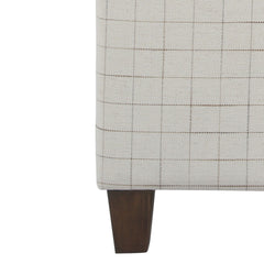 Wooden Square Ottoman with Grid Patterned Fabric Upholstery and Hidden Storage, Beige and Brown