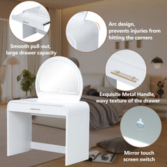 39 inch  Makeup Vanity Table with Mirror Touch Screen Lighted Mirror, Dressing Table with Drawer for Bedroom, White