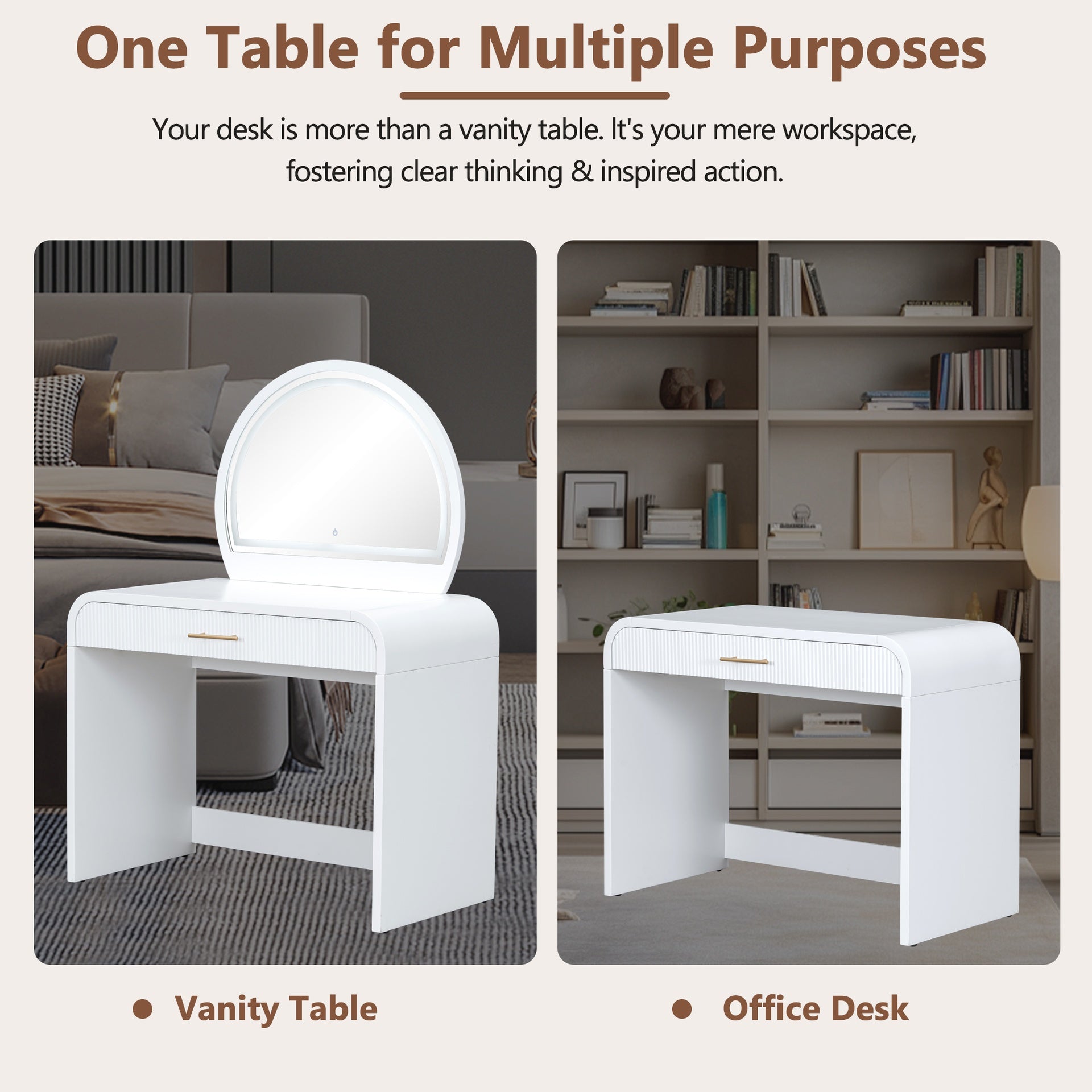 39 inch  Makeup Vanity Table with Mirror Touch Screen Lighted Mirror, Dressing Table with Drawer for Bedroom, White