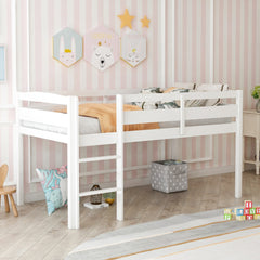 Twin Wood Loft Bed Low Loft Beds with Ladder,Twin,White