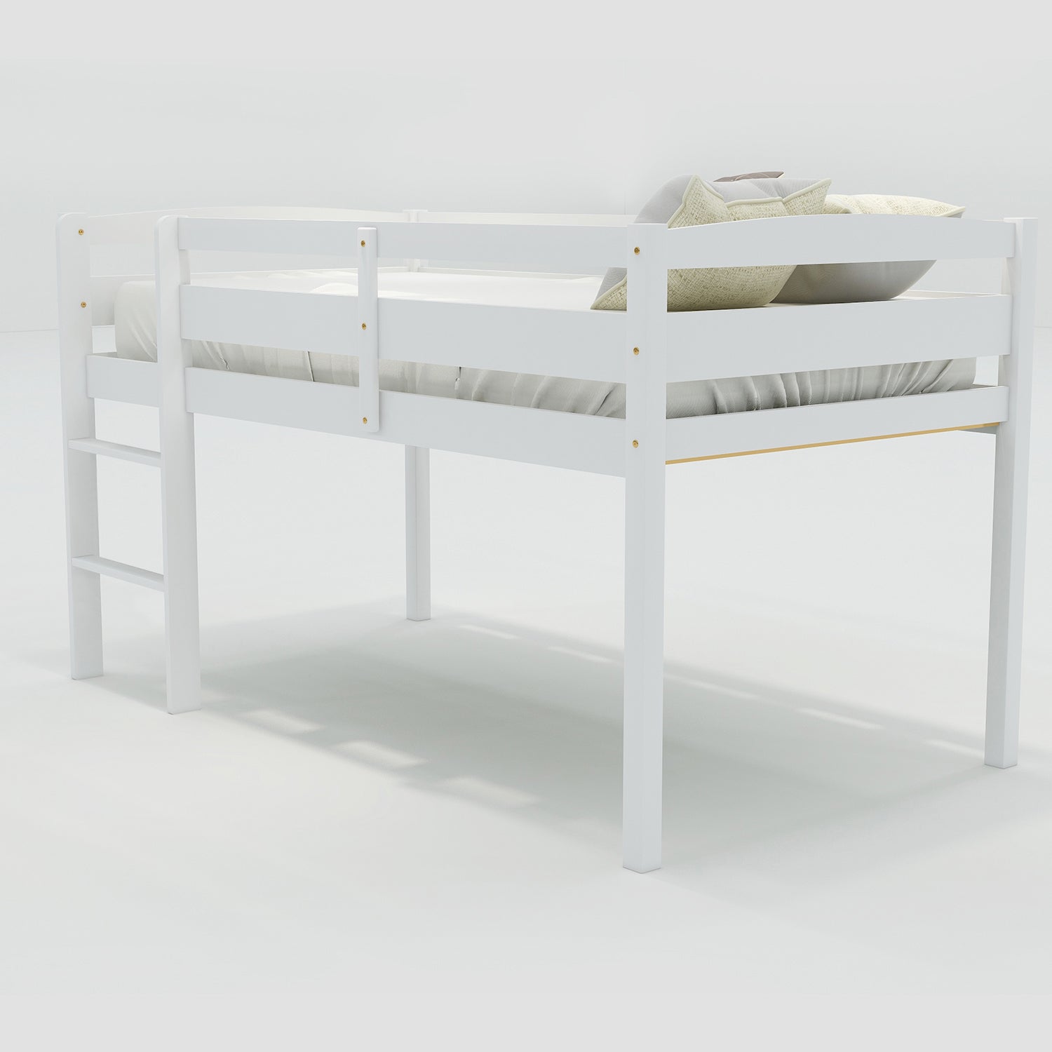 Twin Wood Loft Bed Low Loft Beds with Ladder,Twin,White
