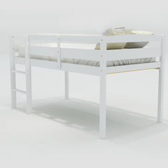 Twin Wood Loft Bed Low Loft Beds with Ladder,Twin,White
