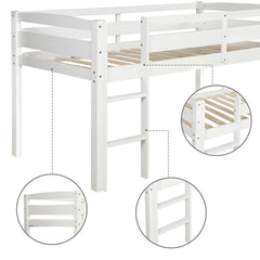 Twin Wood Loft Bed Low Loft Beds with Ladder,Twin,White