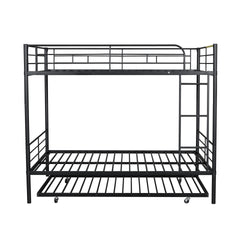 Full Over Full Metal Bunk Bed with Trundle, Black