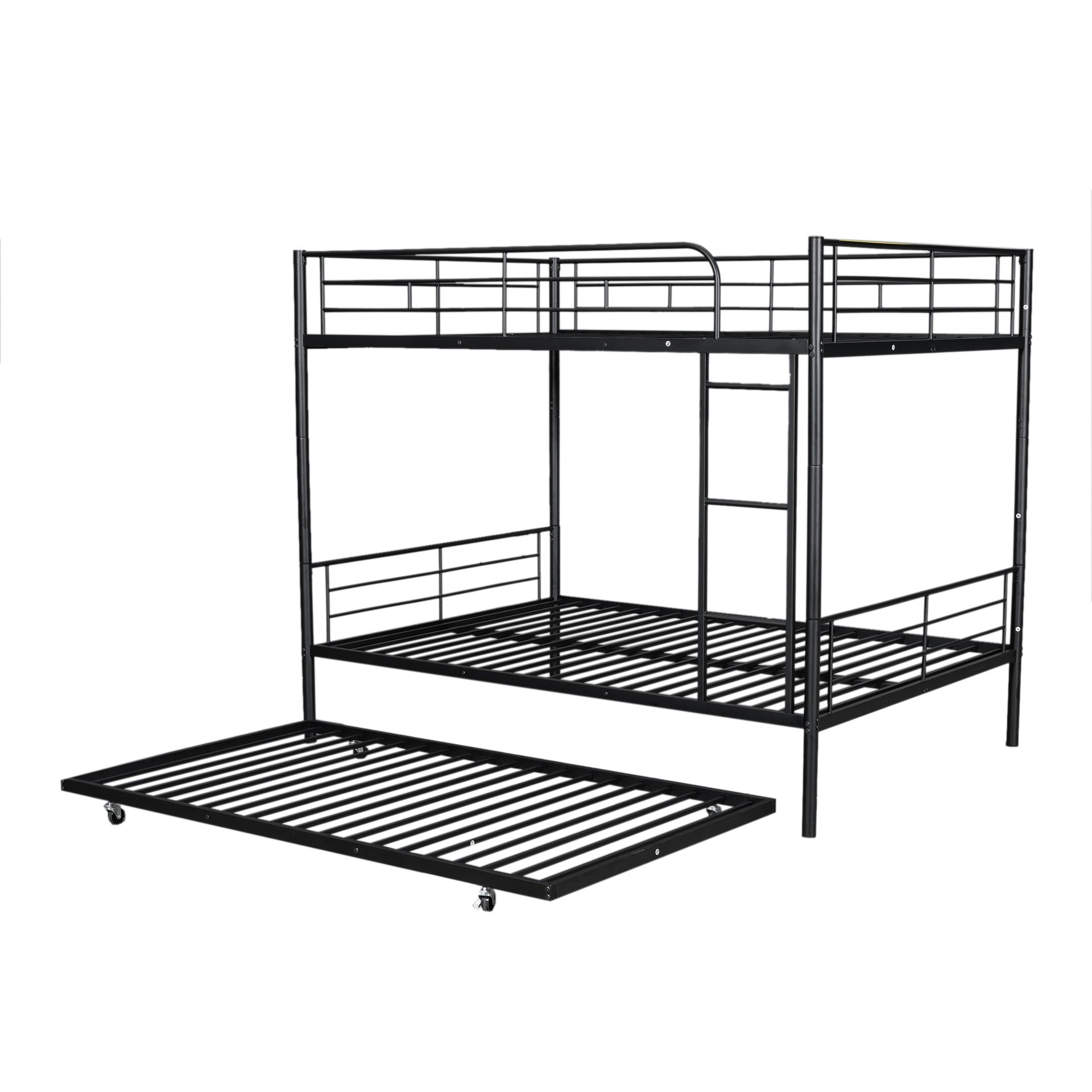 Full Over Full Metal Bunk Bed with Trundle, Black