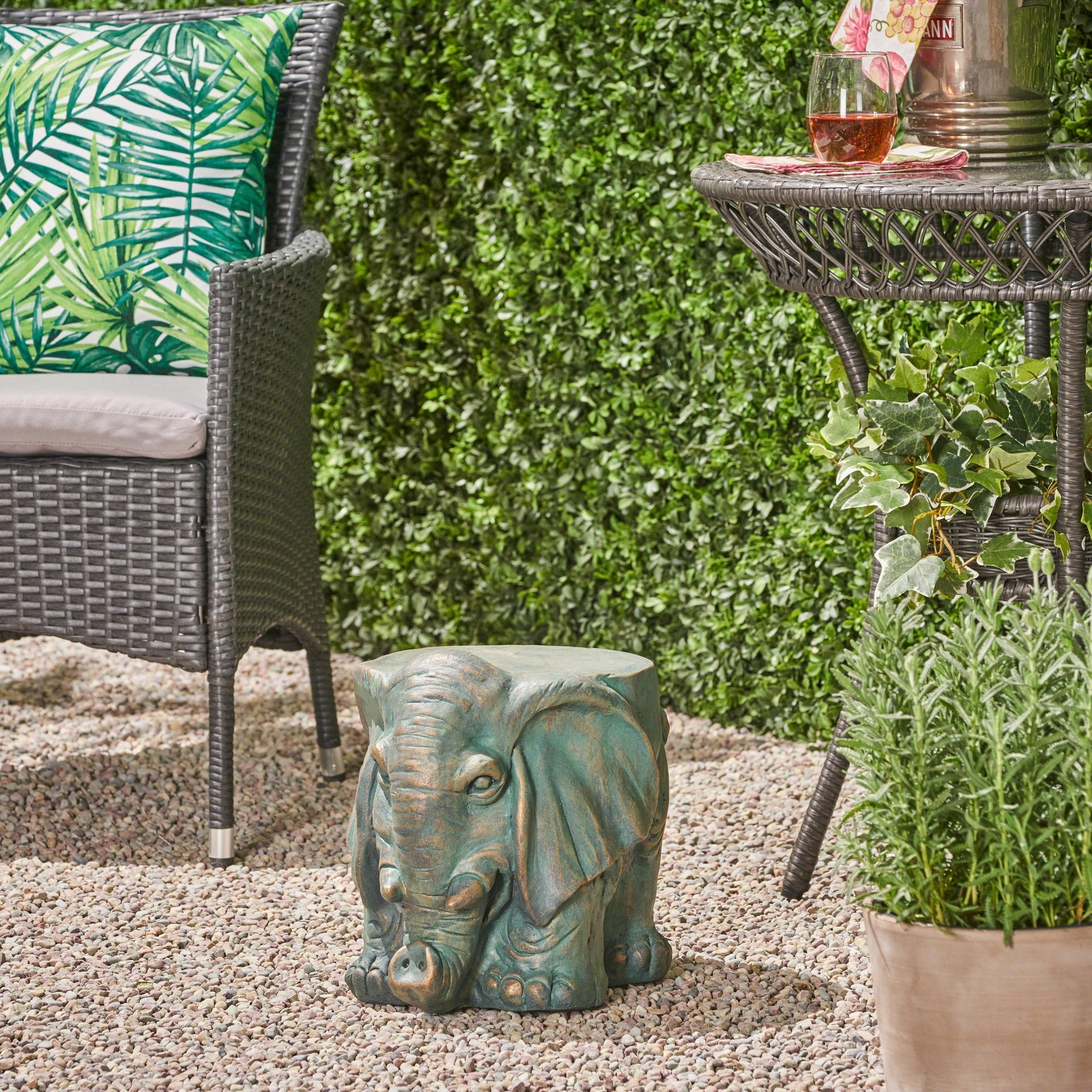 Elephant Garden Stool, Copper Patina [Lots of scene pictures]