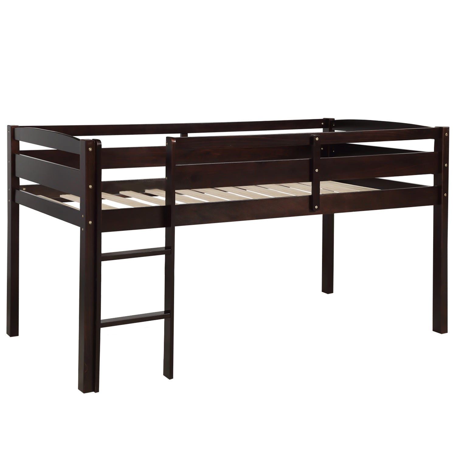 Twin Wood Loft Bed Low Loft Beds with Ladder,Twin,Espresso(OLD SKU :WF286816AAP)