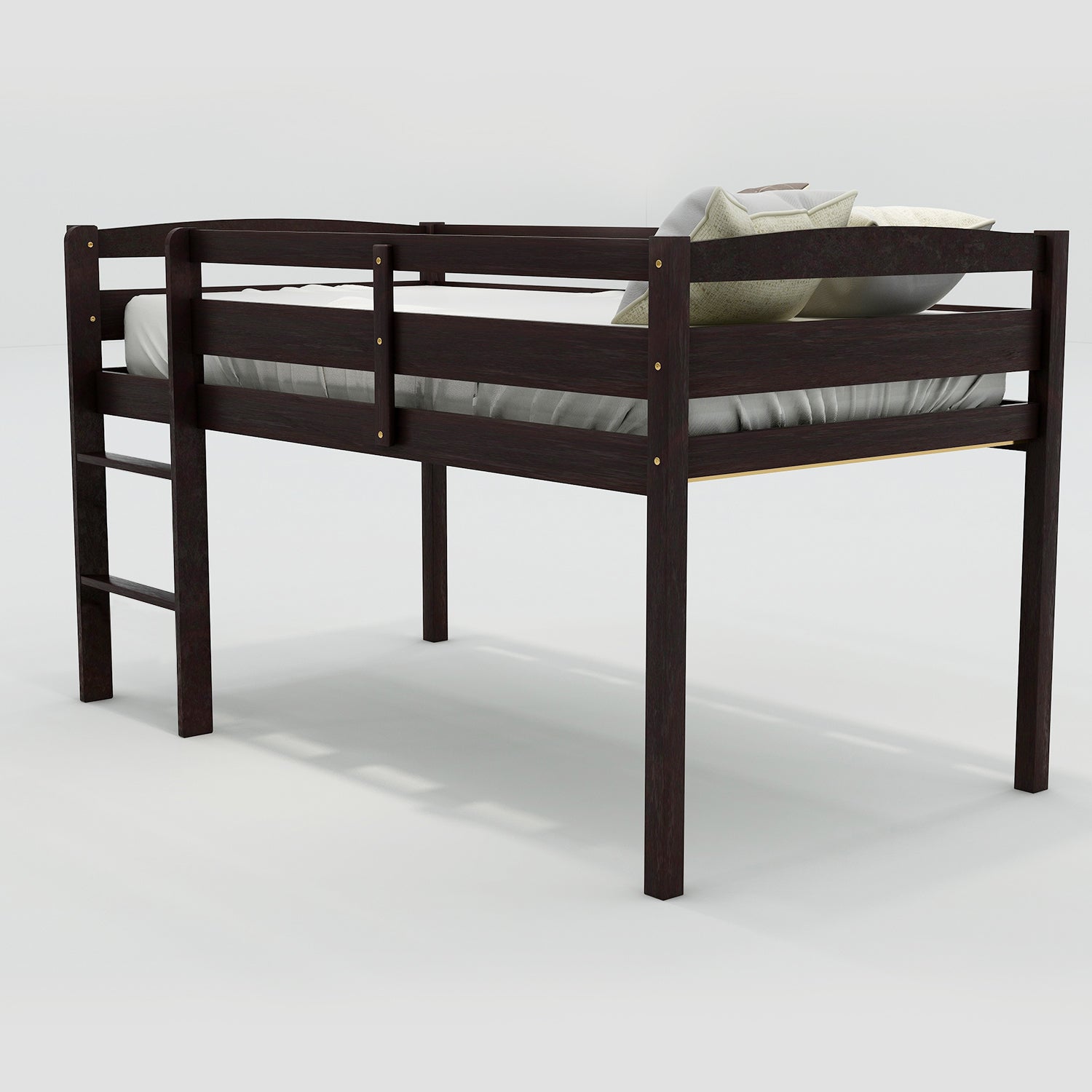 Twin Wood Loft Bed Low Loft Beds with Ladder,Twin,Espresso(OLD SKU :WF286816AAP)