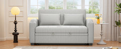 61.6" Pull Out Sofa Bed Modern Chenille Convertible Loveseat Sofa with Adjsutable Backrest, 2 Pillows, Cup Holders, USB Ports for Living Room, Apartment, White Gray