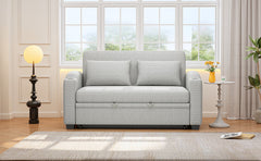 61.6" Pull Out Sofa Bed Modern Chenille Convertible Loveseat Sofa with Adjsutable Backrest, 2 Pillows, Cup Holders, USB Ports for Living Room, Apartment, White Gray