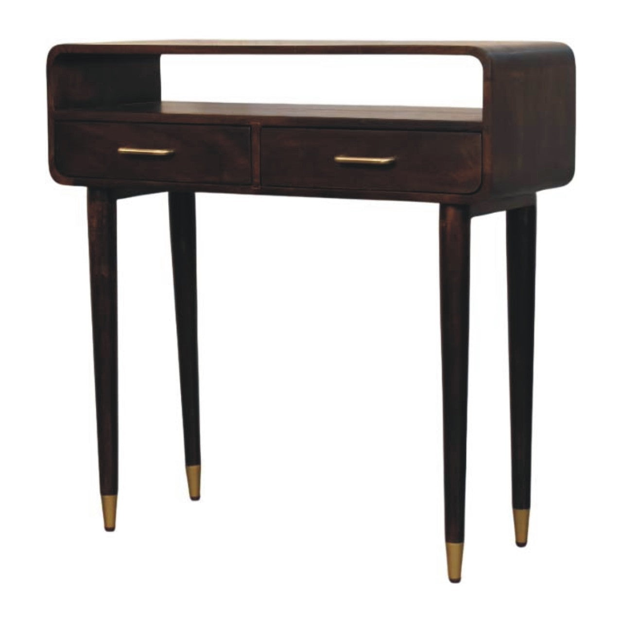 Solid Wood Apollo Loop Console Desk,Brown with 2-Drawers,1-shelf