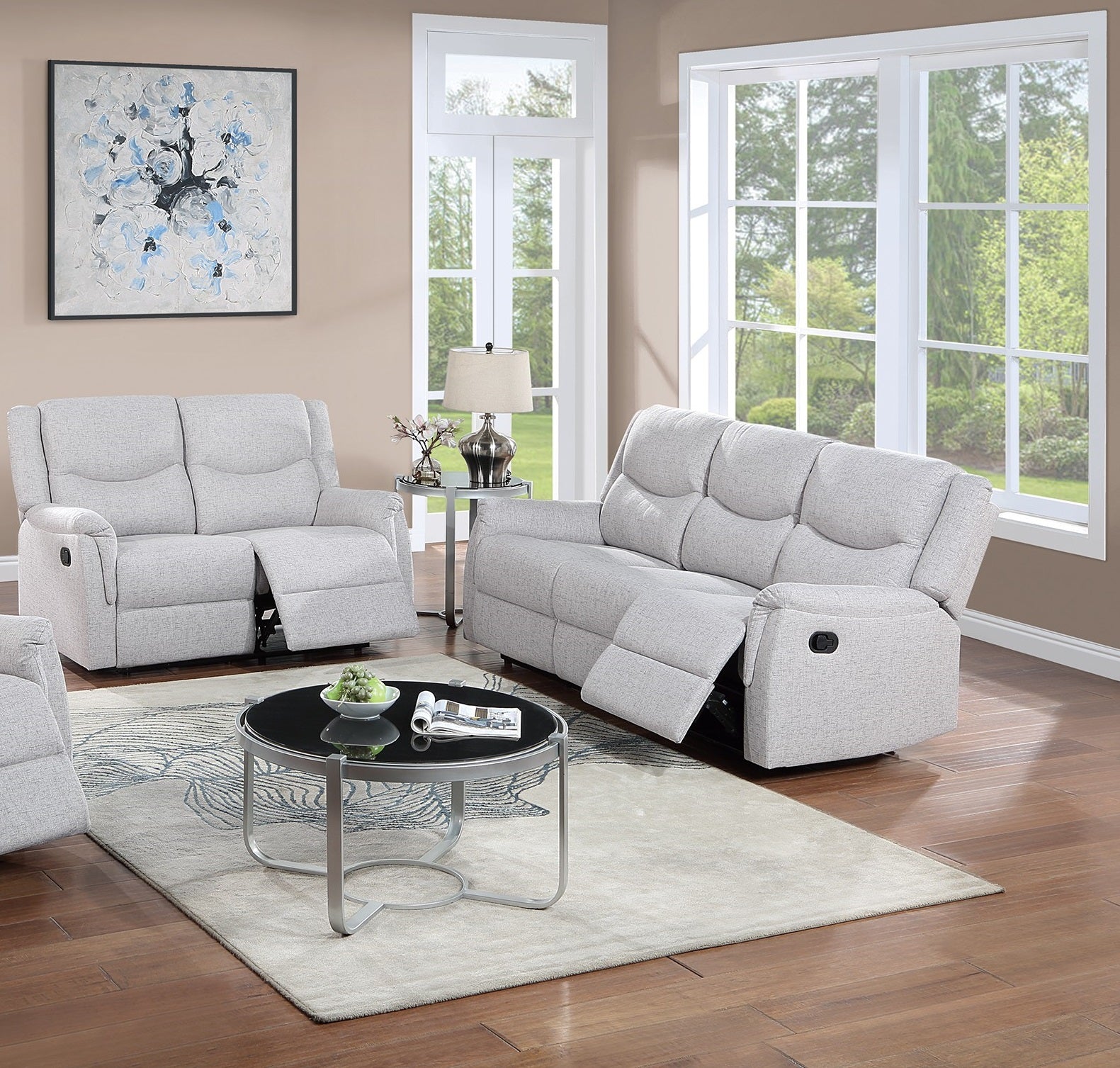 Modern Style 2pc Living Room Set 1x Sofa 1x Loveseat Fully Upholstered Supportive Backrest Sincere Bone Finish Manual Motion Primary Living Room Furniture