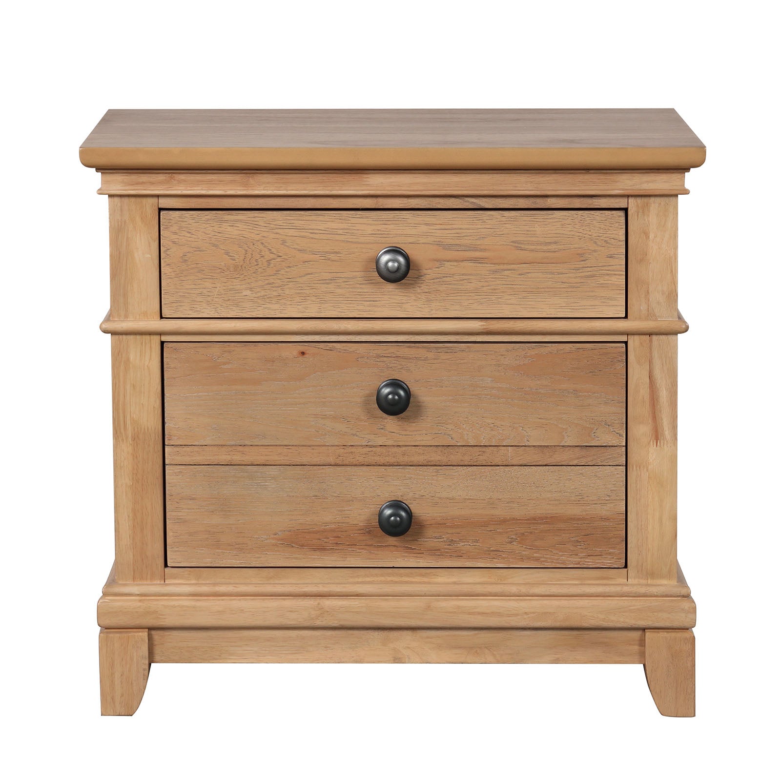 Farmhouse Style Natural Oak Color 1pc Nightstand Solid wood Pecan Veneer 3-Drawers Storage Bedside Table Bedroom Furniture
