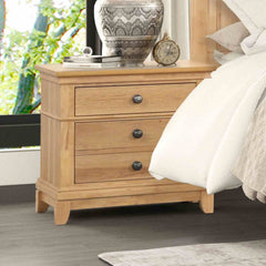 Farmhouse Style Natural Oak Color 1pc Nightstand Solid wood Pecan Veneer 3-Drawers Storage Bedside Table Bedroom Furniture