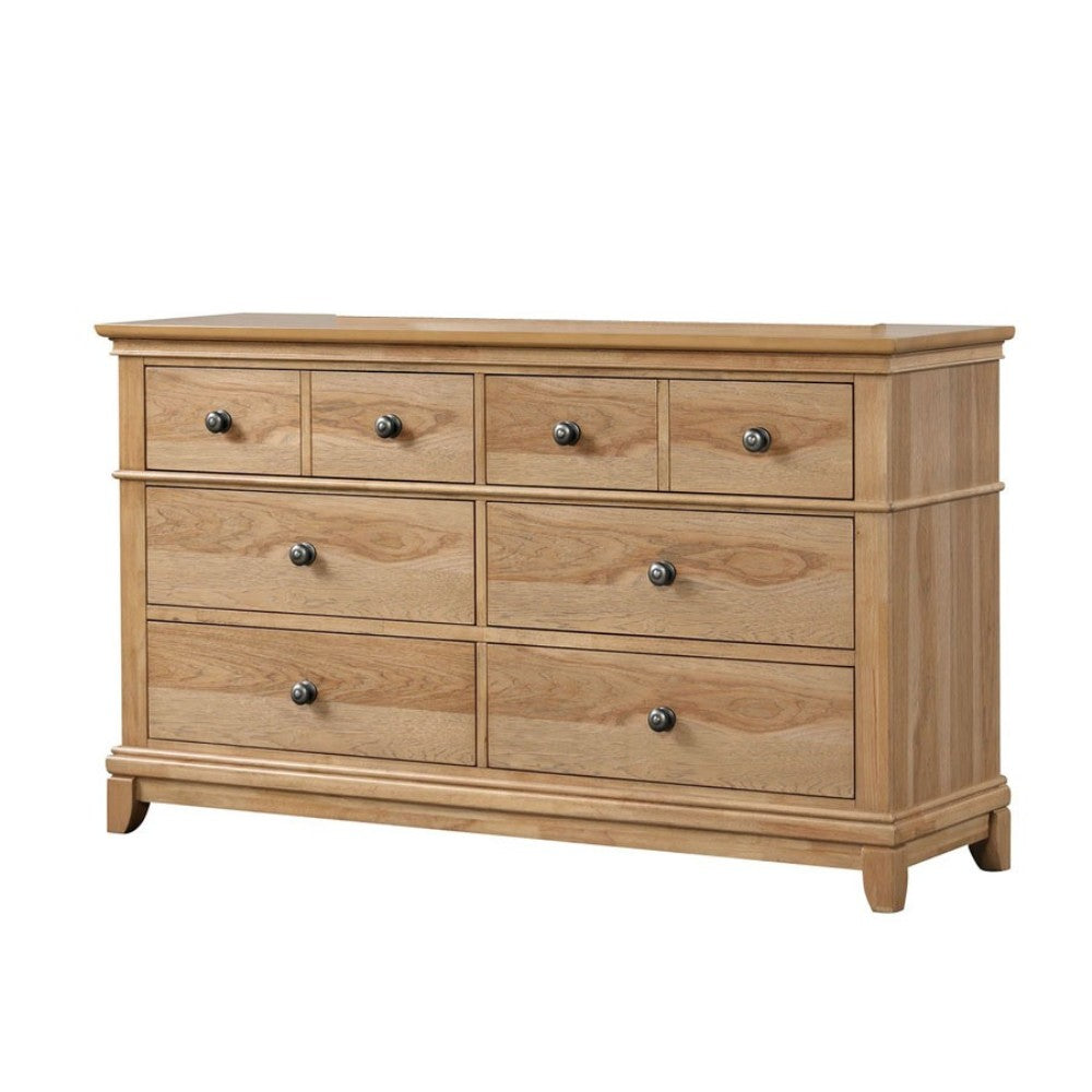 Farmhouse Style Natural Oak Color 1pc Dresser Pecan Veneer 8-Drawers Storage Dresser Bedroom Furniture