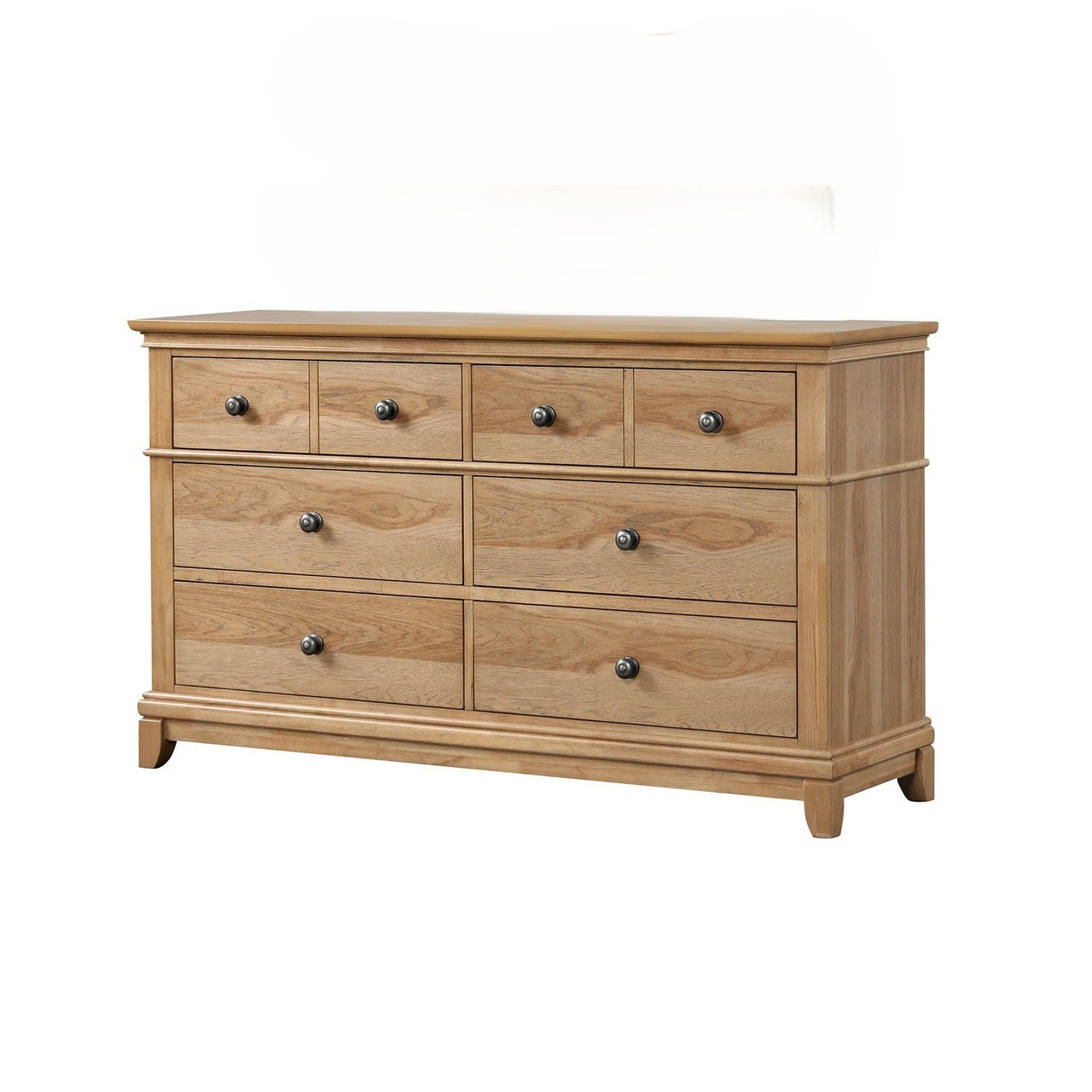Farmhouse Style Natural Oak Color 1pc Dresser Pecan Veneer 8-Drawers Storage Dresser Bedroom Furniture