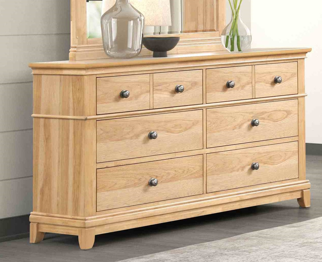 Farmhouse Style Natural Oak Color 1pc Dresser Pecan Veneer 8-Drawers Storage Dresser Bedroom Furniture