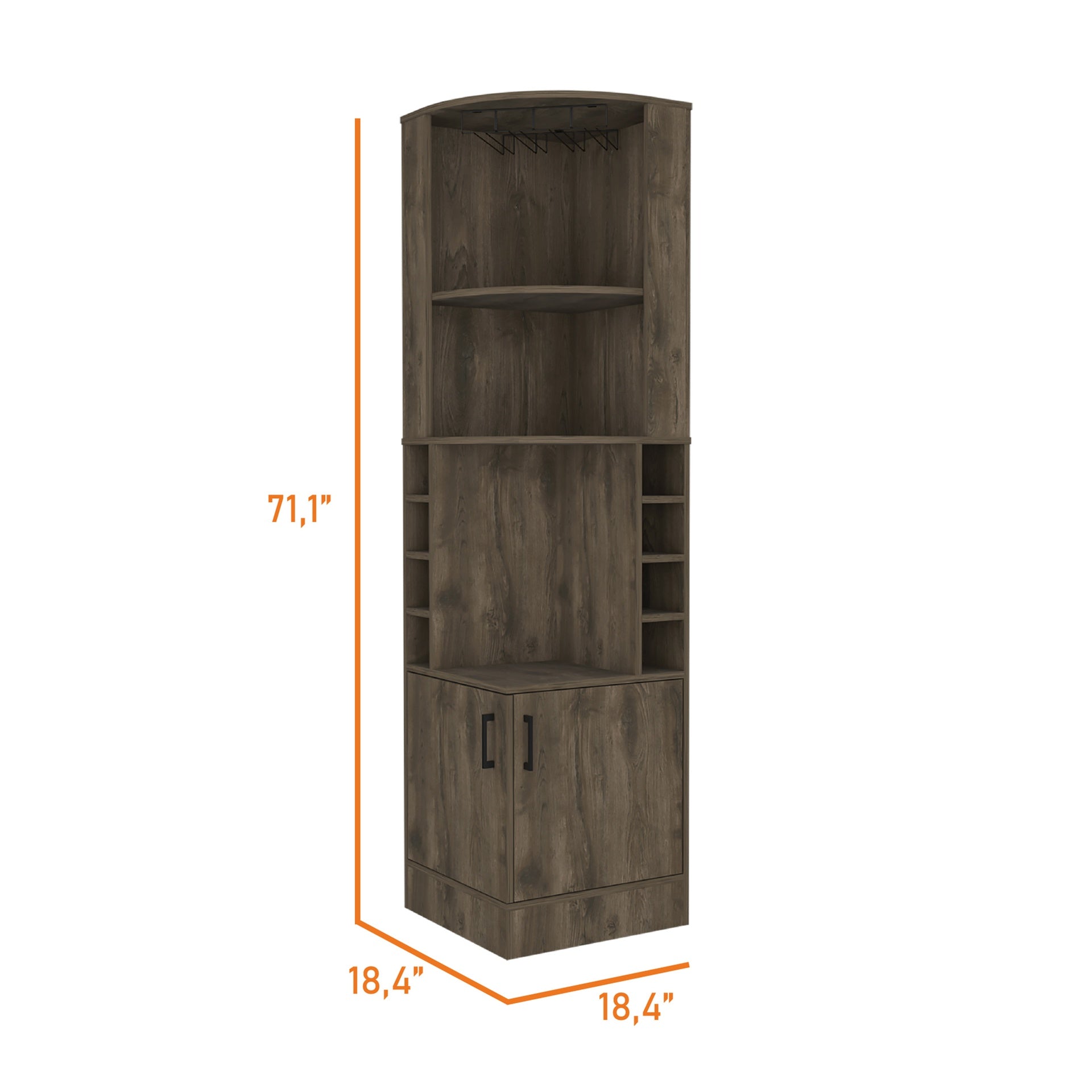 Seattle Bar Cabinet, Eight Bottle Cubbies, Two Large Open Shelves