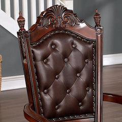 Traditional 2pcs Arm Chairs Brown Cherry Solid wood Dark Brown Leatherette Seats Tufted Back Formal Dining Room Furniture