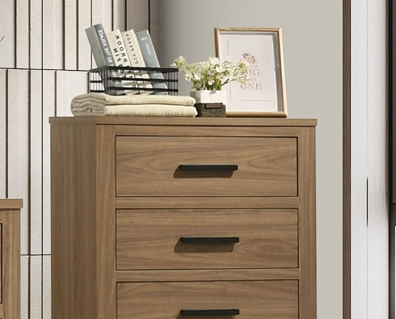 Transitional Style 1pc Chest Four Drawers Black Bar Handles Walnut Finish Bedroom Furniture