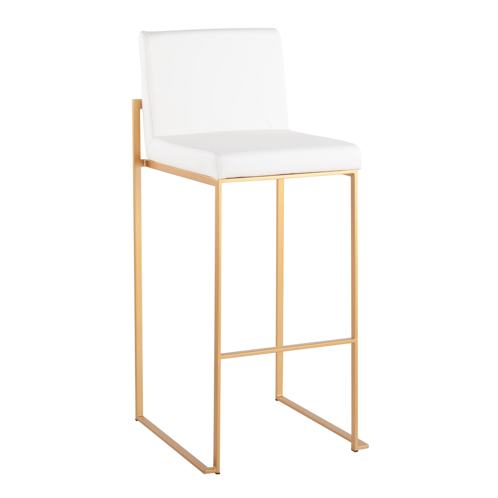 Fuji Contemporary High Back Barstool in Gold Steel and White Faux Leather by LumiSource - Set of 2