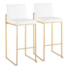 Fuji Contemporary High Back Barstool in Gold Steel and White Faux Leather by LumiSource - Set of 2