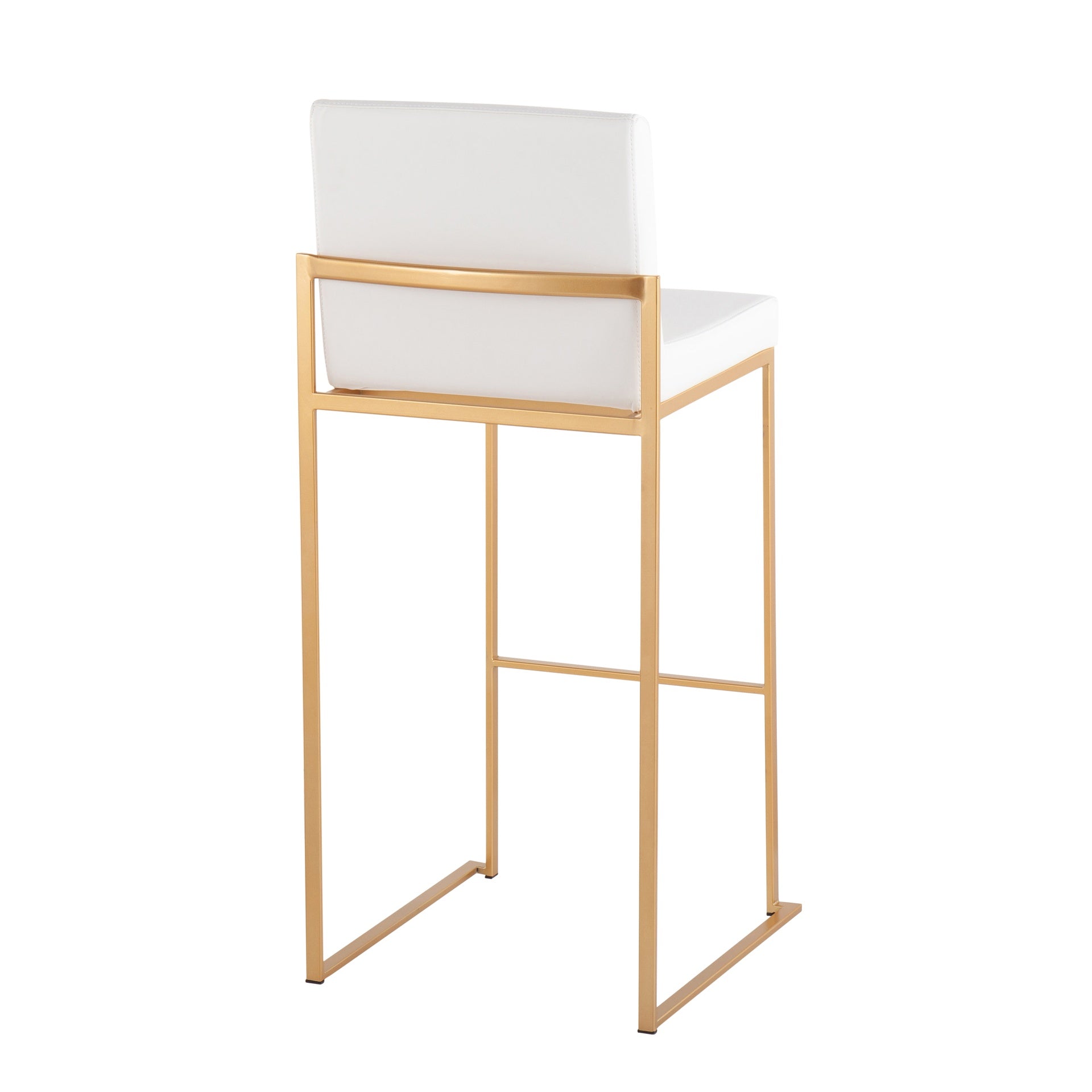 Fuji Contemporary High Back Barstool in Gold Steel and White Faux Leather by LumiSource - Set of 2