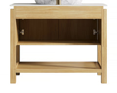 SHARMA 36'' Freestanding Cabinet with 2 Doors&Open Shelf, Carrara White Sintered Stone Top, NO Basin, NO Faucet and Drain, Brown Oak Woodgrain Color