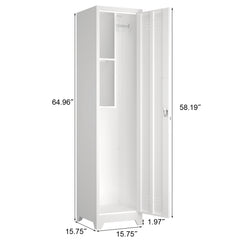 Metal Broom Storage Cabinet, 65" Narrow Broom Cabinet With Hooks, Slim Bathroom Storage Cabinet With Shelves, Heavy-Duty Cleaning Storage Cabinet For Utility Room, Gym, Office, Garage, Utility Shelves