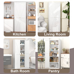 Metal Adjustable 2 Doors Metal Storage Cabinet Kitchen Pantry Cabinet With Adjustable Shelves Tall Steel Cabinet Locker For Kitchen, Living Room, Dining Room And Office
