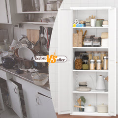 Metal Adjustable 2 Doors Metal Storage Cabinet Kitchen Pantry Cabinet With Adjustable Shelves Tall Steel Cabinet Locker For Kitchen, Living Room, Dining Room And Office