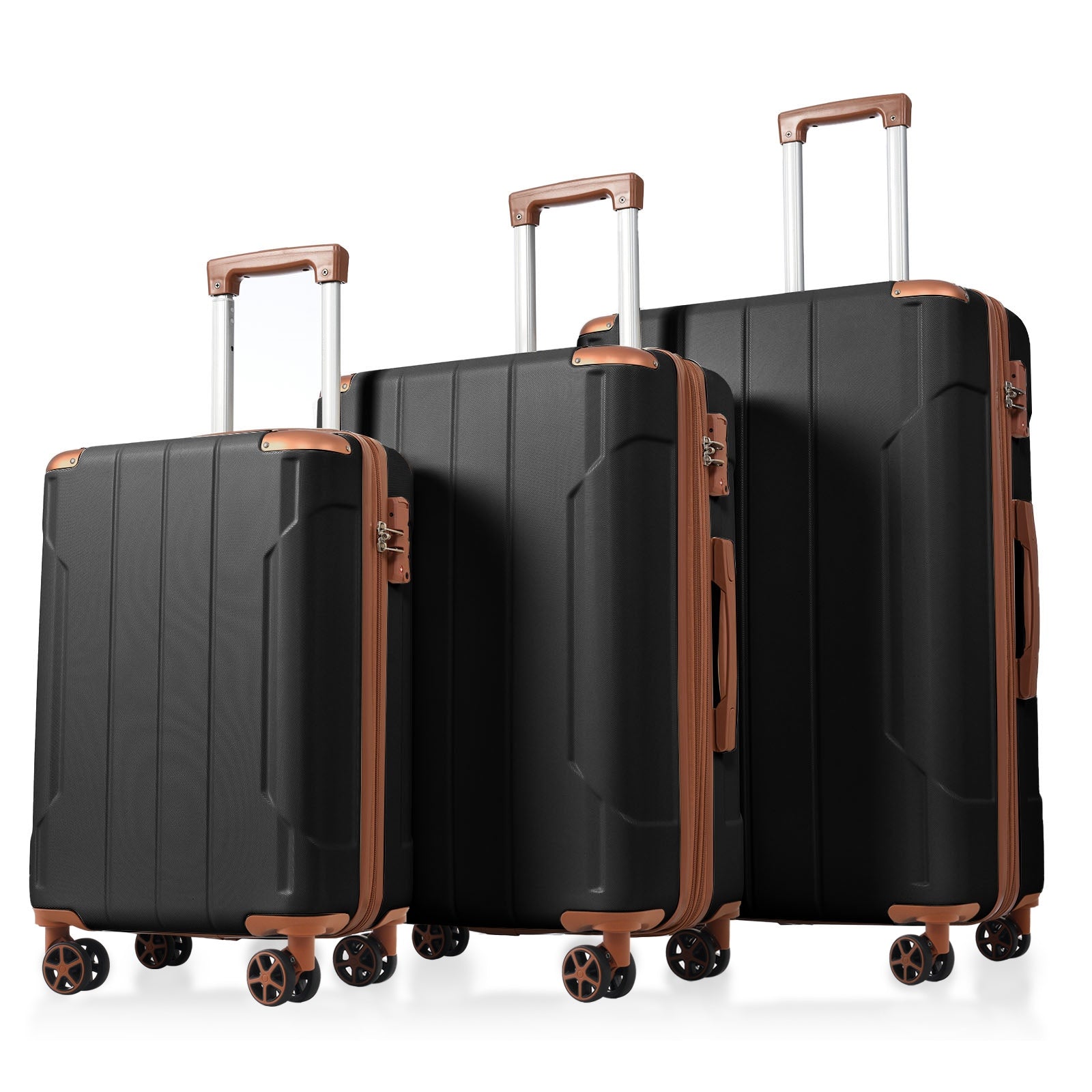 Luggage Sets 3 Piece, Expandable Hard shell ABS Suitcases with Double Spinner, Travel luggage Set with TSA Lock (20/24/28inch, Black Brown)