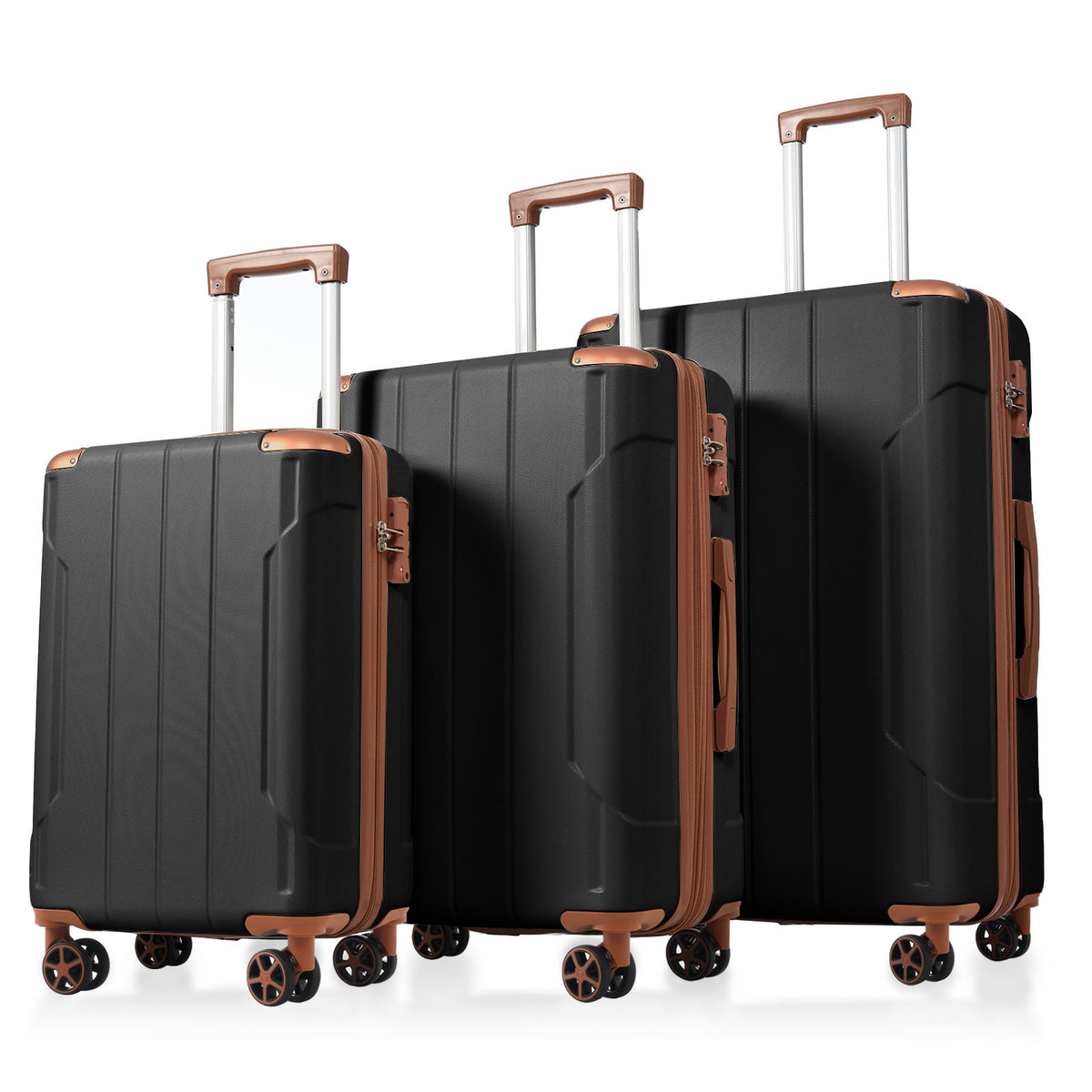 Luggage Sets 3 Piece, Expandable Hard shell ABS Suitcases with Double Spinner, Travel luggage Set with TSA Lock (20/24/28inch, Black Brown)