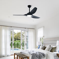 52 Inch  ABS Blades  Ceiling Fan With Light Kit ( LED Light Source),DC 6 Speed ,Remote Control,Adjustable Height Ceiling Fan for Patio Living Room, Bedroom, Office,Indoor.(( Matte Black)