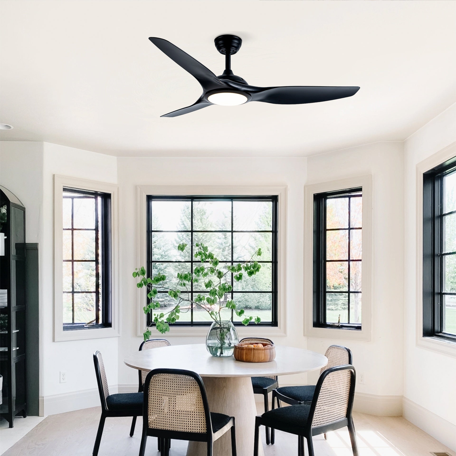 52 Inch  ABS Blades  Ceiling Fan With Light Kit ( LED Light Source),DC 6 Speed ,Remote Control,Adjustable Height Ceiling Fan for Patio Living Room, Bedroom, Office,Indoor.(( Matte Black)