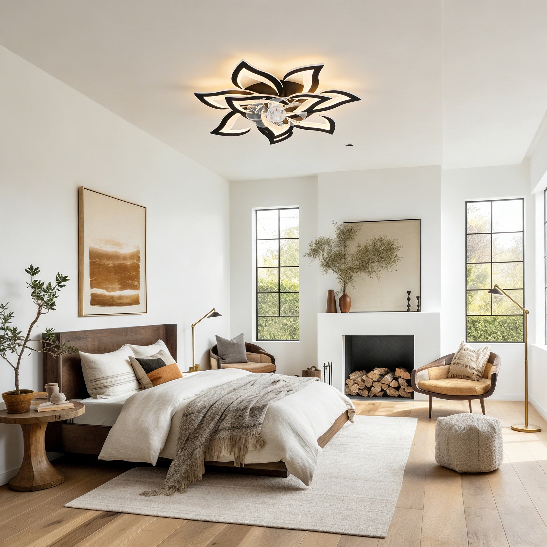 Modern Ceiling Fan with Lights Remote Control, 10 PCS Blades ,32" Black Ceiling Fan with Light, 6 Speeds 3 Light Color Low Profile Flush Mount Ceiling Fan for Kitchen Bedroom