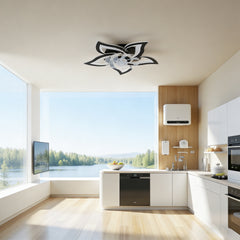 5 PCS Blades Ceiling Fan with Lights Remote Control, 24" Black, 6 Speeds 3 Light Color Low Profile Flush Mount Ceiling Fan for Kitchen Bedroom