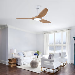 52 Inch  ABS Blades  Ceiling Fan With Light Kit ( LED Light Source),DC 6 Speed ,Remote Control,Adjustable Height Ceiling Fan for Patio Living Room, Bedroom,Office,Indoor.(( Matte White + Natural Wood)