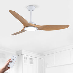52 Inch  ABS Blades  Ceiling Fan With Light Kit ( LED Light Source),DC 6 Speed ,Remote Control,Adjustable Height Ceiling Fan for Patio Living Room, Bedroom,Office,Indoor.(( Matte White + Natural Wood)