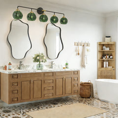 5-Light Bathroom Light Fixtures((Does Not Include Light Bulbs), Modern Vanity Lights with Glass Shade, Vintage Light Fixture Bathroom Over Mirror Wall Lights for Kitchen Dinning Room Bedro--Black+GOLD