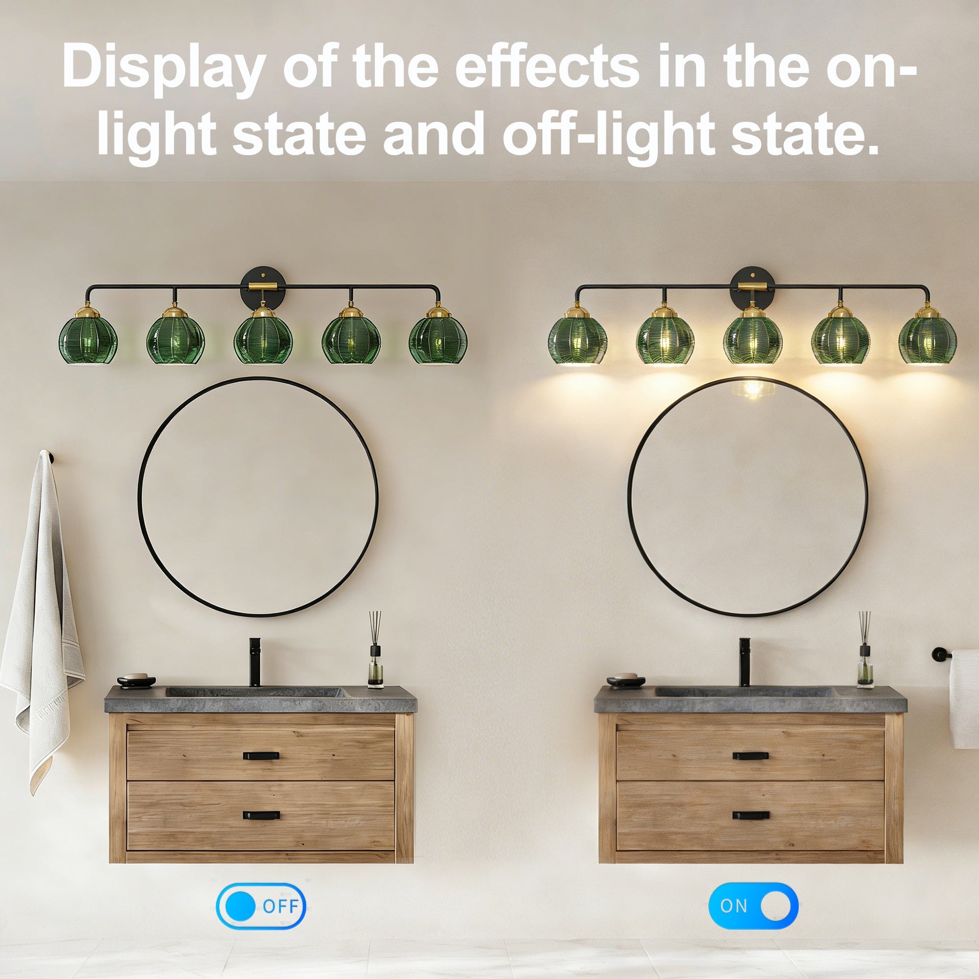 5-Light Bathroom Light Fixtures((Does Not Include Light Bulbs), Modern Vanity Lights with Glass Shade, Vintage Light Fixture Bathroom Over Mirror Wall Lights for Kitchen Dinning Room Bedro--Black+GOLD